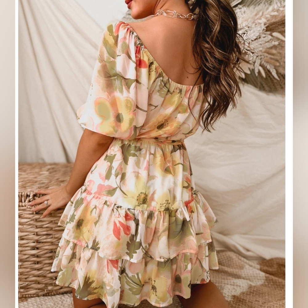 Off-Shoulder Mini Floral Ruffle Dress - Picture 3 of 12